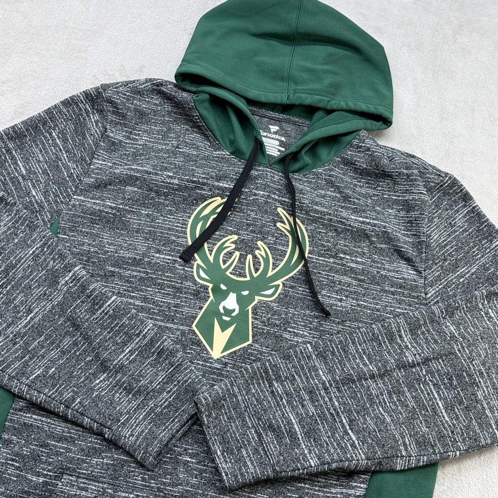 Milwaukee Bucks Hoodie Mens 2XL Grey Space Dye Fanatics NBA Pullover Sweatshirt